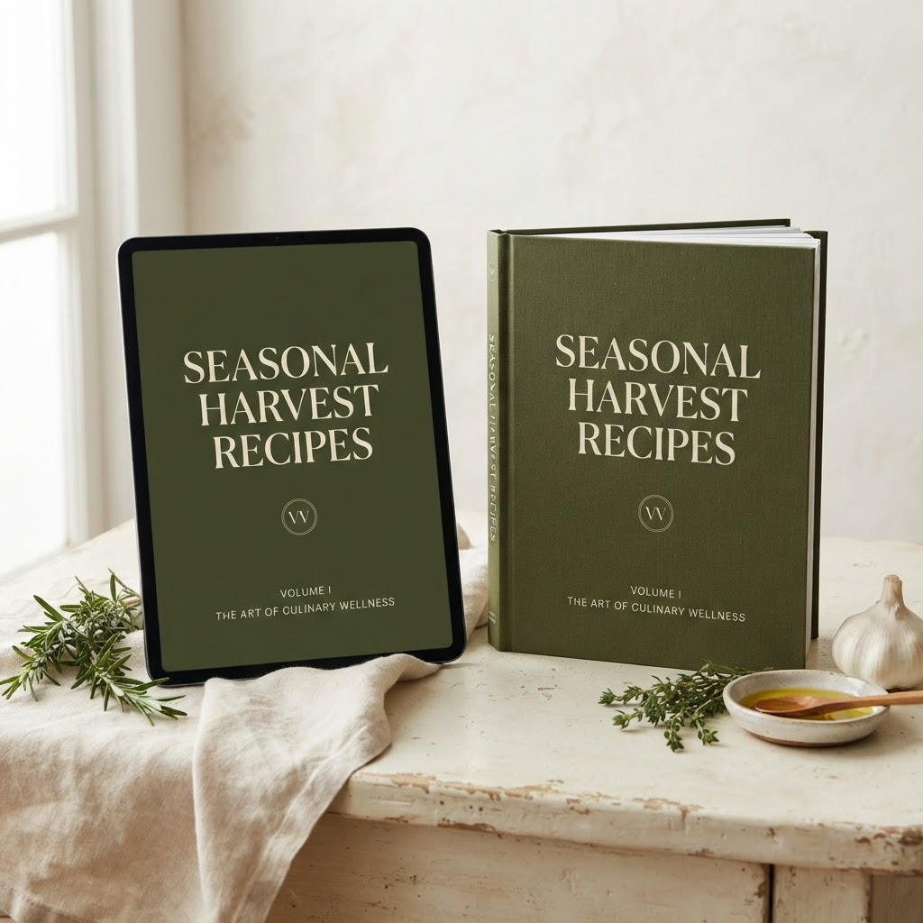 Mockup do ebook Minhas Receitas em tablet e versão impressa
